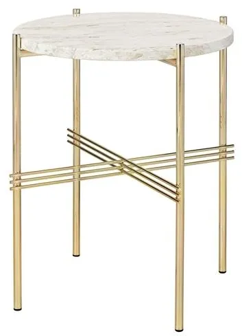 GUBI TS Sidebord Rundt Ø40 Messing/Hvit Travertin