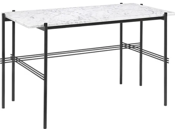 GUBI TS Skrivebord 120 x 60 cm med Svart Understell og Hvit Carrara Marmorplate
