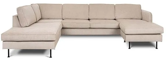 Læsø sofa m. chaiselong og open-end - 288 x 210 cm. - beige fløyel