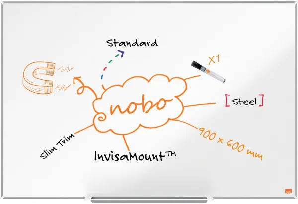 Nobo Impression Pro stål whiteboard 90x60cm hvit